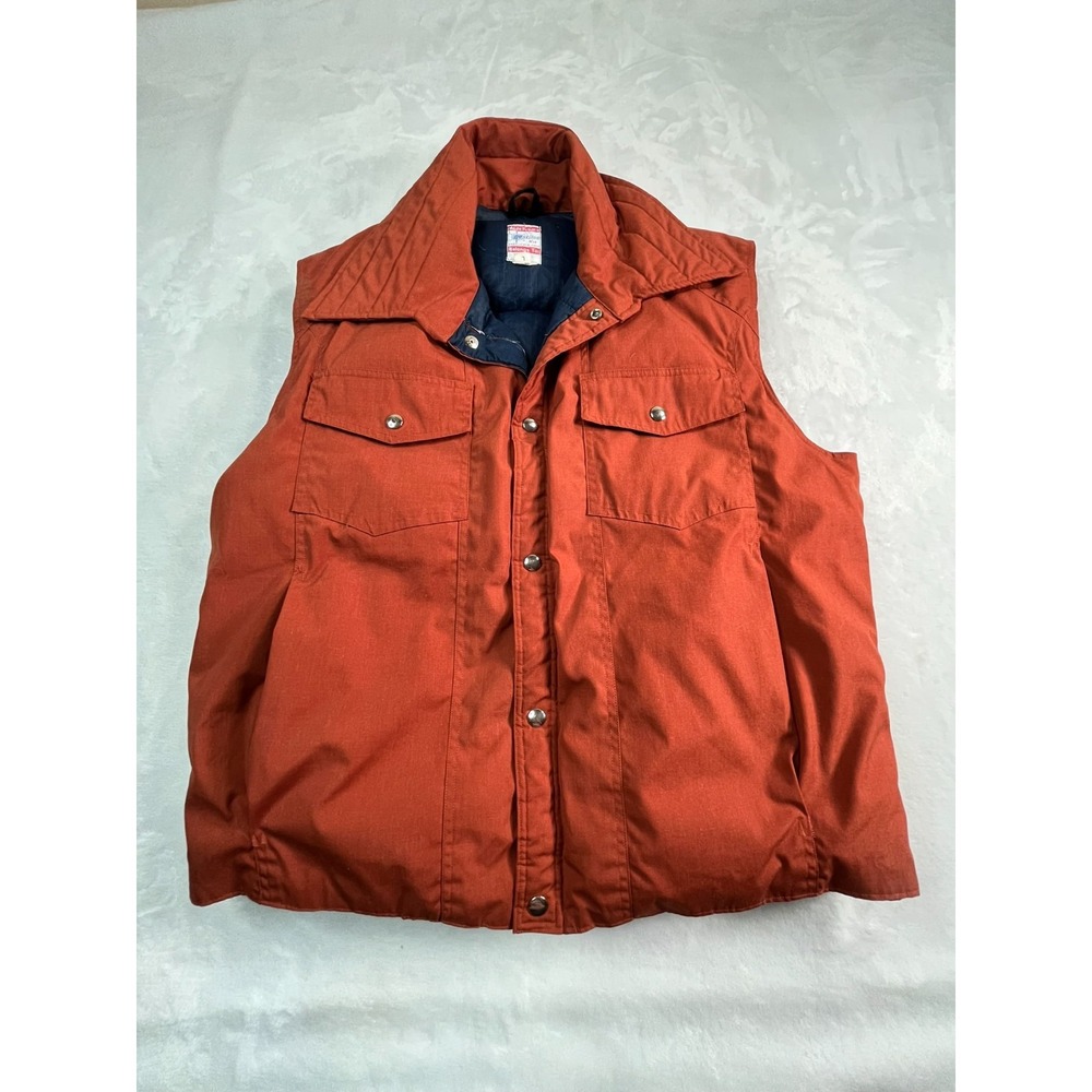VTG FROSTLINE KIT Mens  L Puffer Vest Rust Orange Twill Outer Down (?) Filled‎